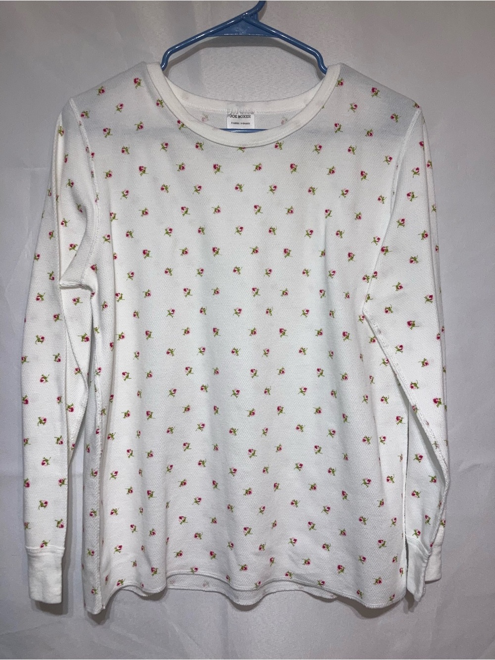 Joe Boxer Cream Waffle-Knit Crewneck with Pink Rose Print